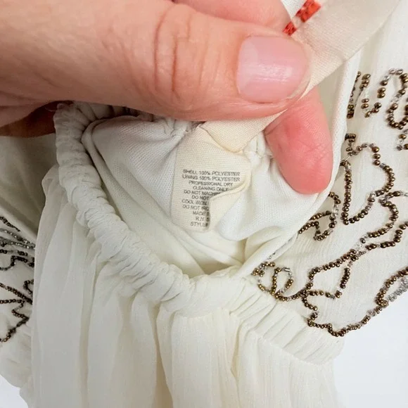 Raga Womens Beige Beaded V Neck Embellished Boho Elegant Maxi Dress M - Picture 8 of 9